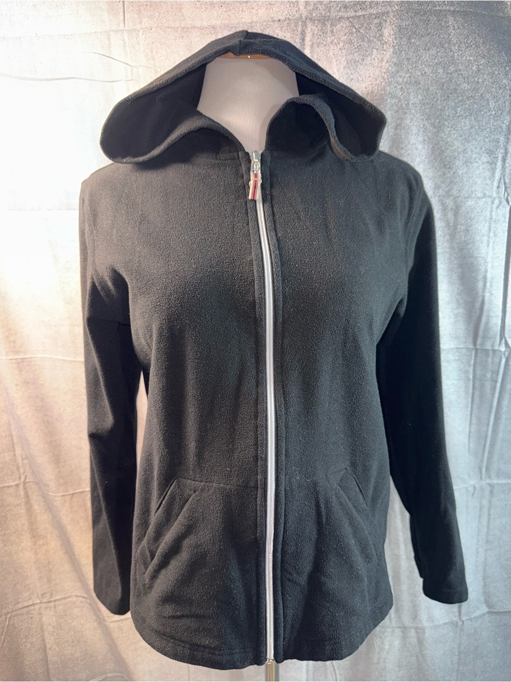 1431-Essentials Black Hooded Zip-Up Fleece Sweatshirt
